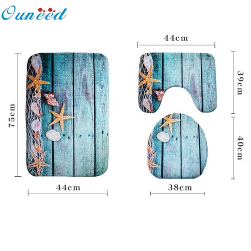 3pcs/set Bathroom Non-Slip Blue Ocean Style