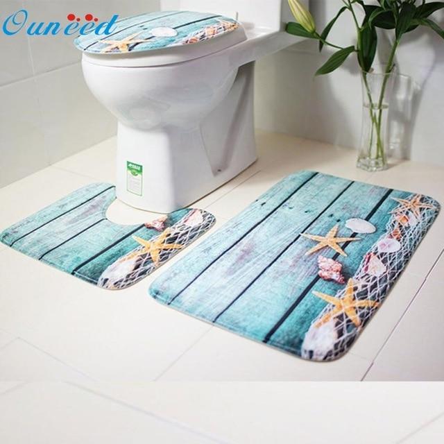 3pcs/set Bathroom Non-Slip Blue Ocean Style