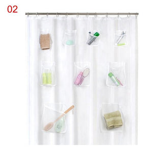 Clear Shower Curtain PVC Translucent With Pockets Waterproof Bathroom For iPad Tablet Phone Holder